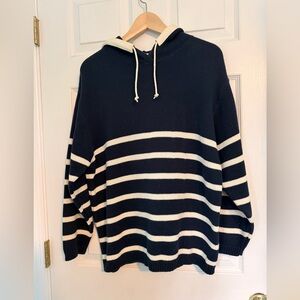 Nautical Jones of New York Navy and White Striped Hoodie Sweater Petite Medium